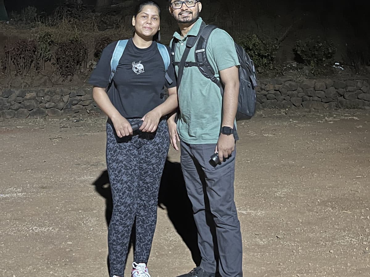 The group at Salherwadi at ten to four in the morning, head torches on, before the climb