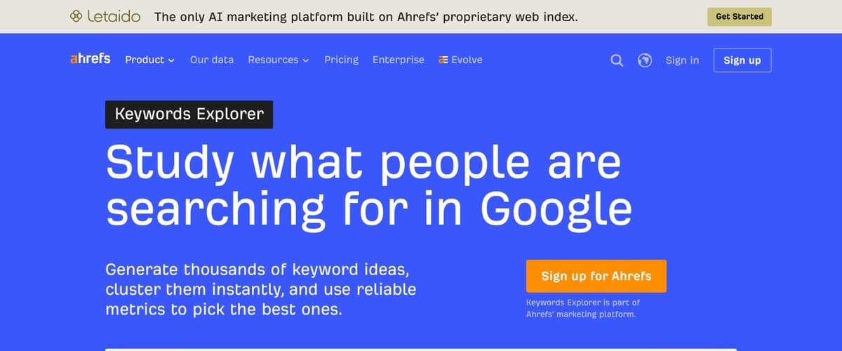 Ahrefs Keywords Explorer product page