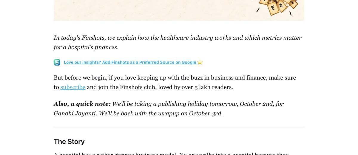Finshots on what makes a hospital profitable