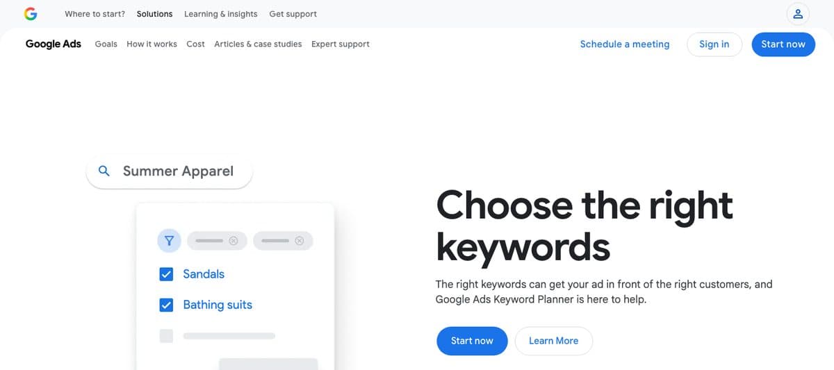 Google Keyword Planner product page