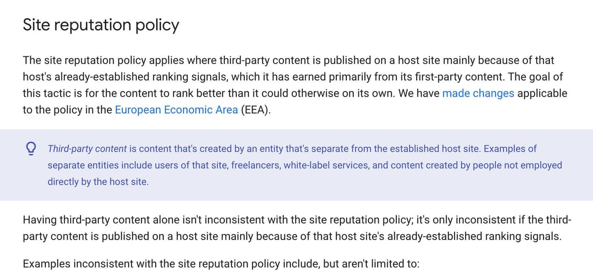 The site reputation policy in Google's spam policies